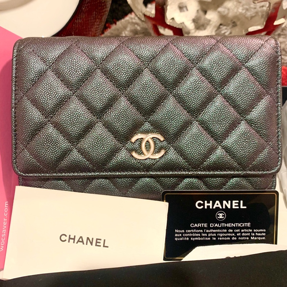 😍❤️🆕CHANEL WOC Wallet on chain Iridescent Large pearl Caviar Leather Bag